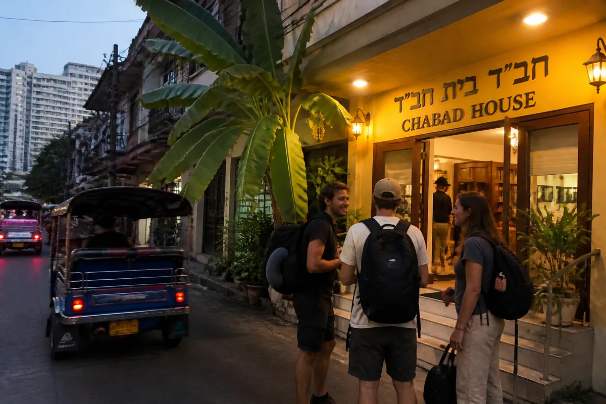 תרמילאים ישראלים בכניסה לבית חב"ד בבנגקוק